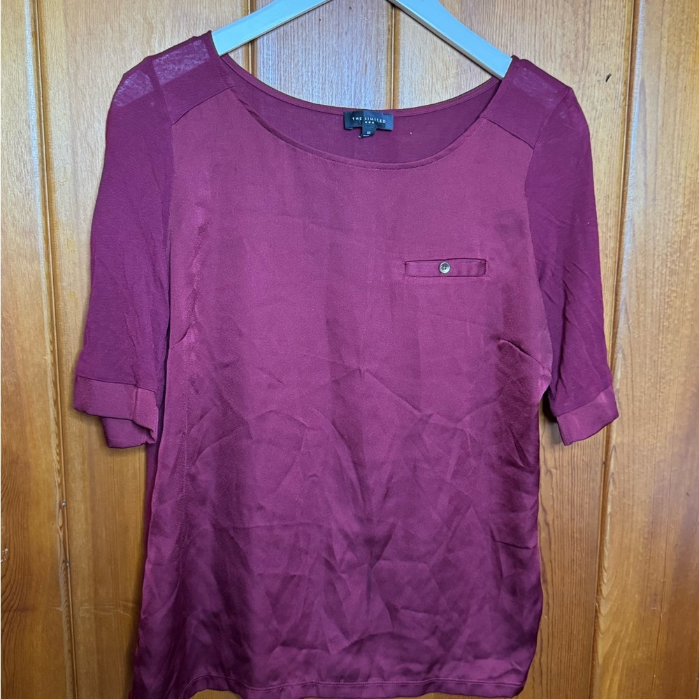 Loft Women's Maroon Short Sleeve Blouse